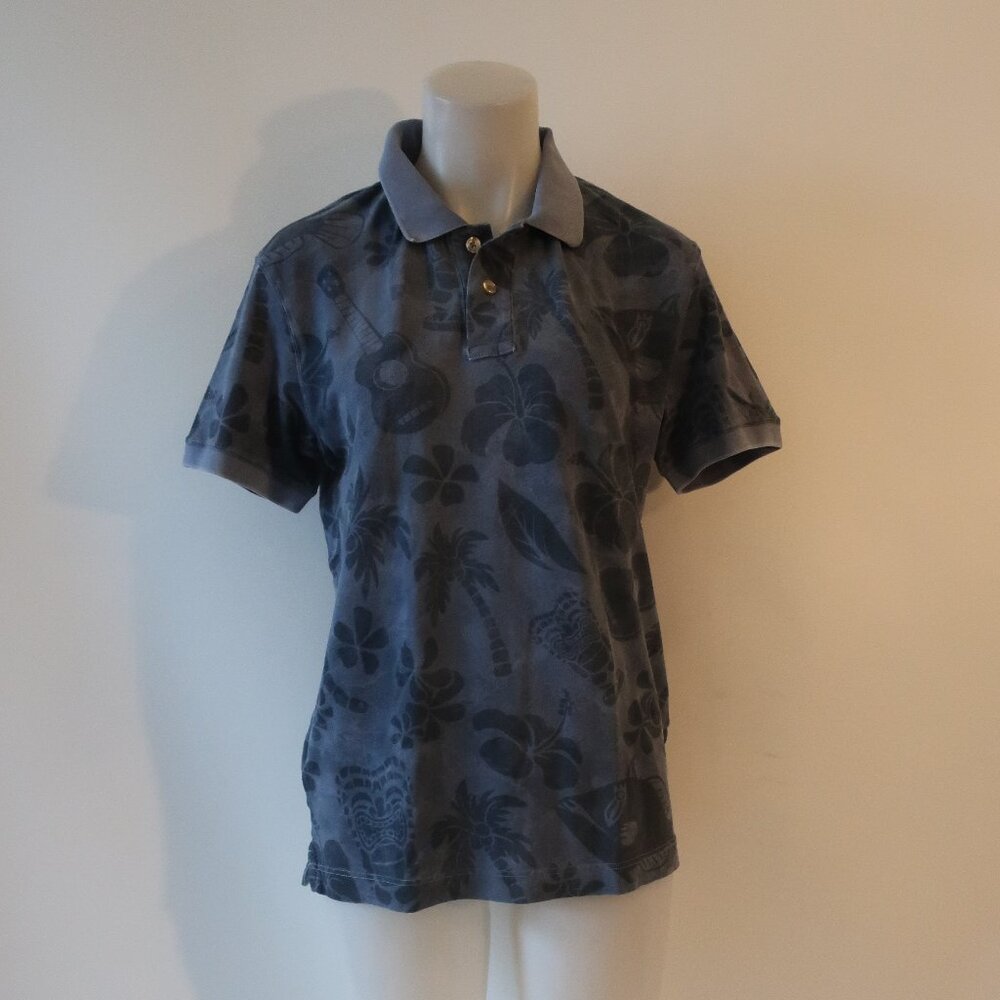 Mens Circolo 1901 Gray Floral & Guitar Print Short Sleeve Polo Shirt L
